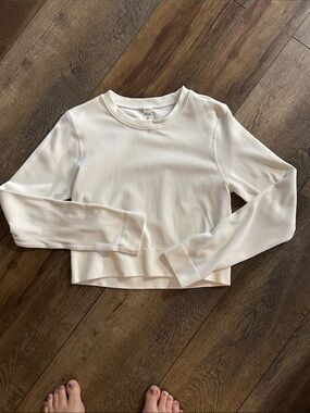 DSG Cream Ribbed Long Sleeve Cropped Top